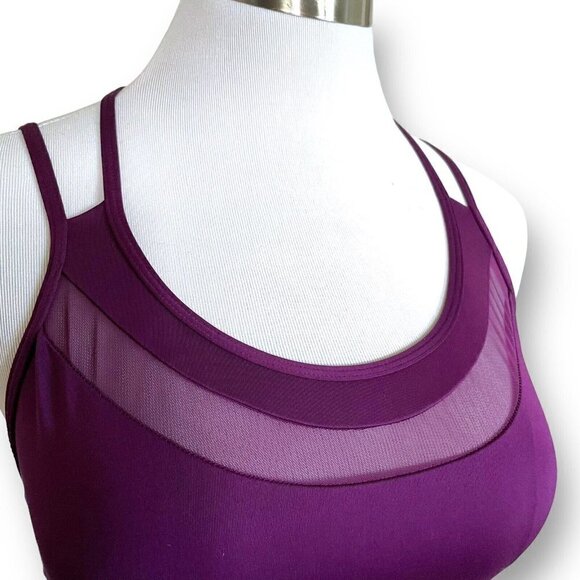 Victorias Secret Sports Bra Sz M Purple Mesh Panel Strappy Back Low Impact Yoga - Picture 4 of 7